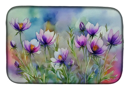 South Dakota Pasque Flowers in Watercolor Dish Drying Mat