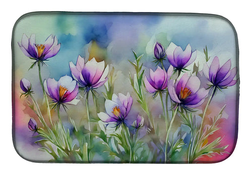 South Dakota Pasque Flowers in Watercolor Dish Drying Mat