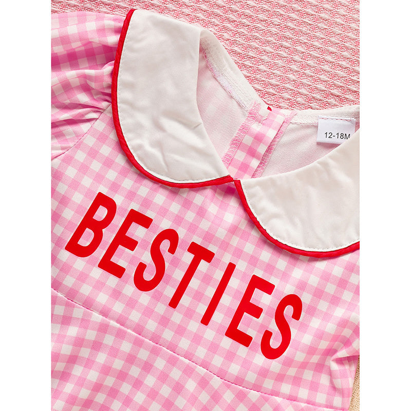 Sweet Baby Toddler Girl's Short Sleeve Letter Heart Print Doll Collar Dress With Matching Headband