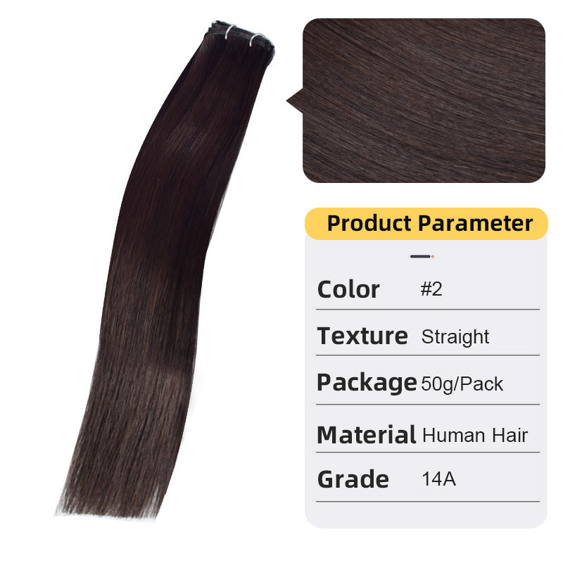Straight real hair extension weft, black-brown hair with stitched top
