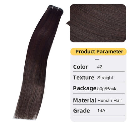 Straight real hair extension weft, black-brown hair with stitched top