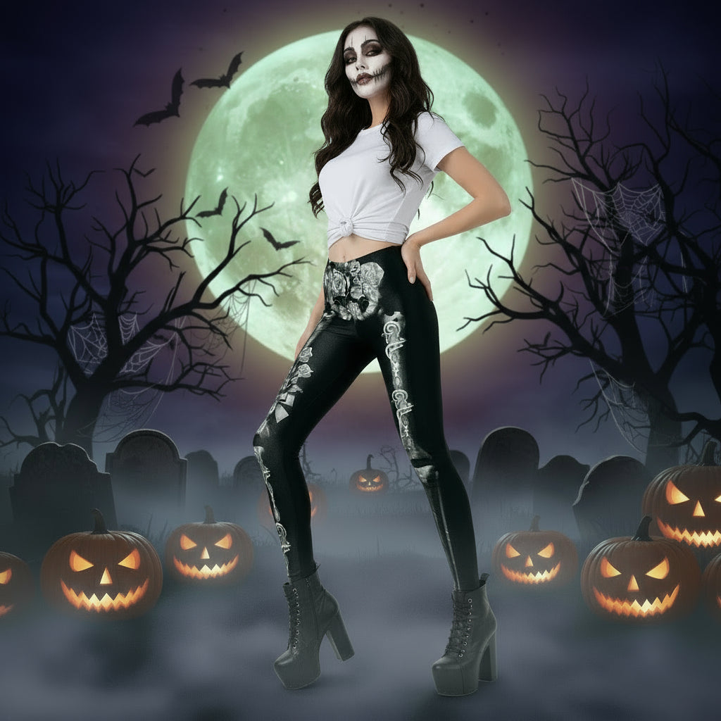 Halloween Costume Horror Ladies Skull Print Leggings