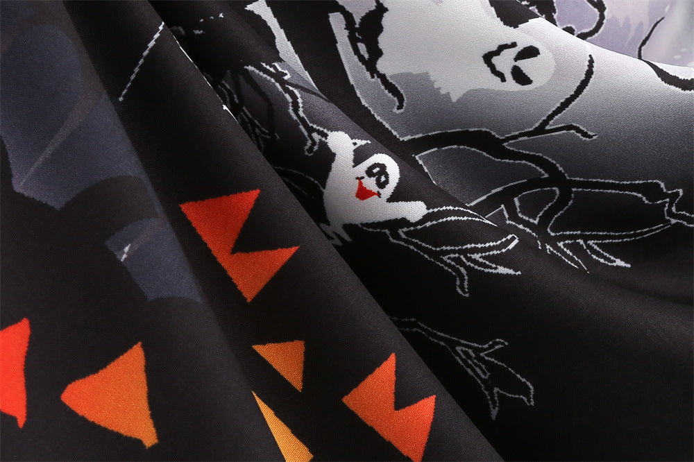 Halloween Party Lace Patchwork Positioning Print Short Sleeve Swing Dress