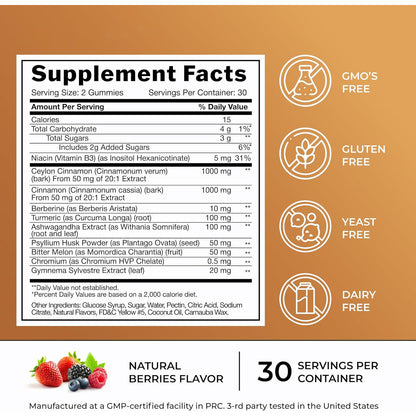 Supplement Facts label with servings per container and ingredient amount list