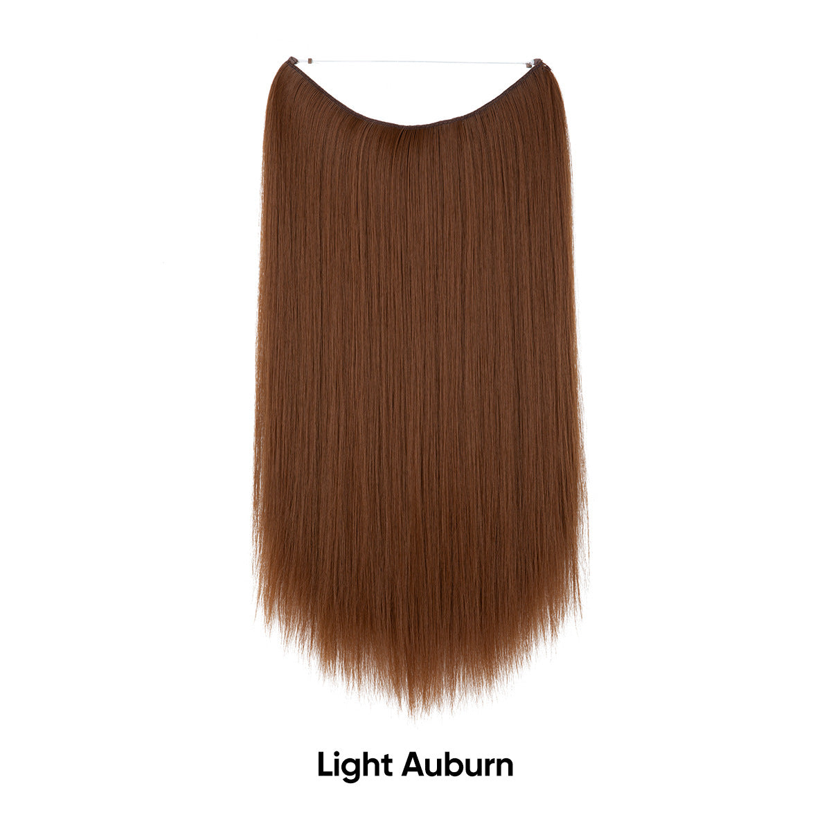 Light auburn straight hair extension piece with invisible fishline base