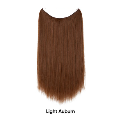 Light auburn straight hair extension piece with invisible fishline base