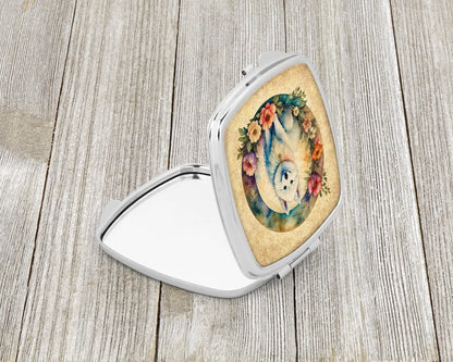 American Eskimo and Flowers Compact Mirror