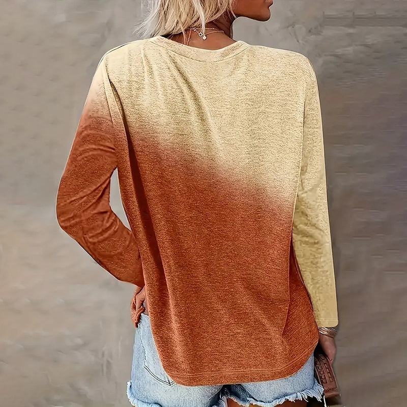 5 Pack Women's Casual Gradient Color Round Neck Long Sleeve Tops Set
