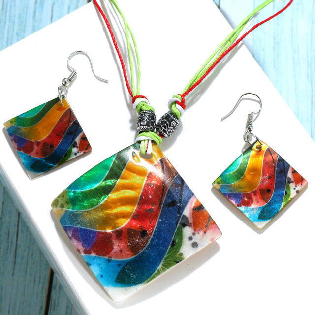 Fashion Jewelry Set Leather Necklace Earrings