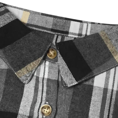 Women's Casual Plaid Long Sleeve Shirt - Button-Down Top With Chest Pocket, Classic Lapel Collar Wear