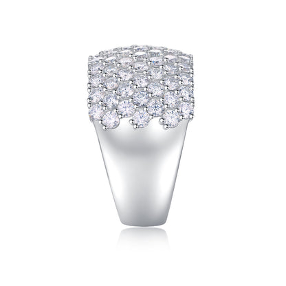 Multiple Row Diamond Wide Rings, Moissanite Rings, Luxury Fashion Silver Rings