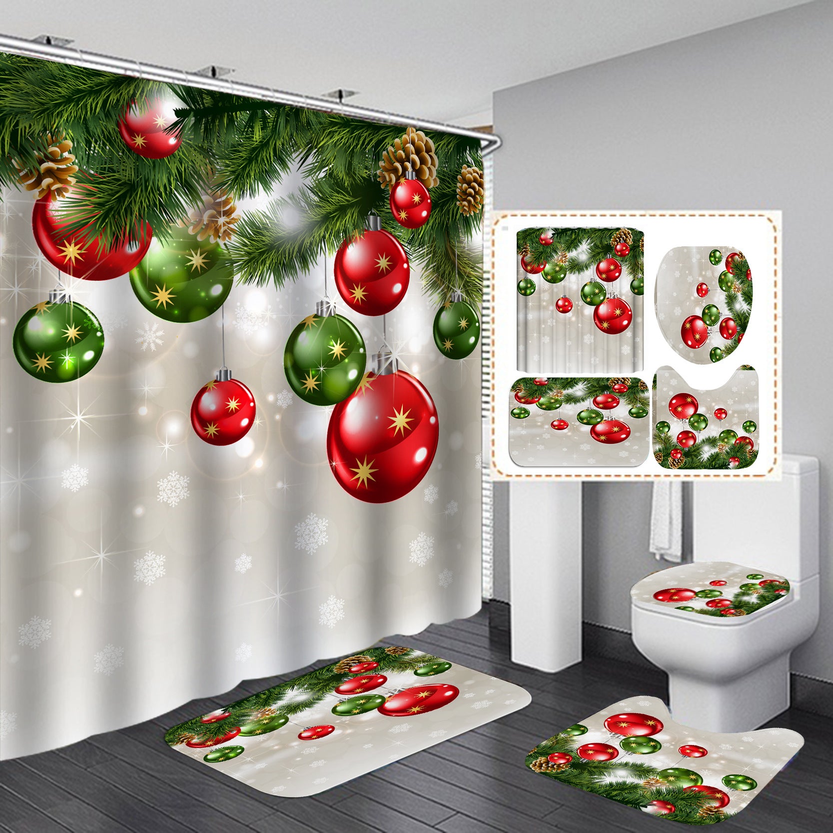 Christmas Digital Printing Waterproof Polyester Shower Curtain