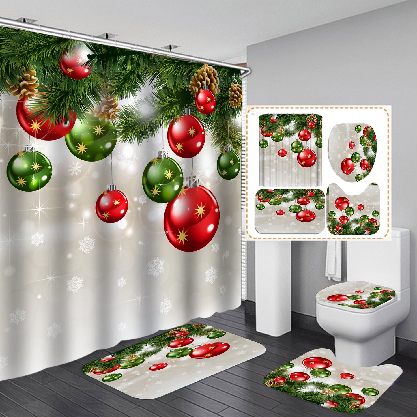 Christmas Digital Printing Waterproof Polyester Shower Curtain