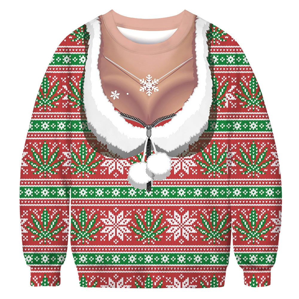 Christmas green furry print crew neck sweater