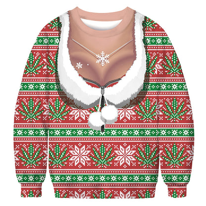 Christmas green furry print crew neck sweater