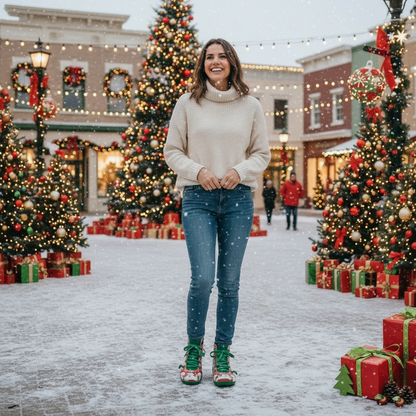 Christmas Ankle Women Santa Claus Snowflake Print Flats Shoes Casual Slip-on Side Zipper Design Short Boot