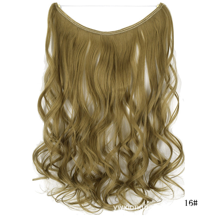 Seamless one-piece hair extension wig in golden blonde, wavy long hairpiece