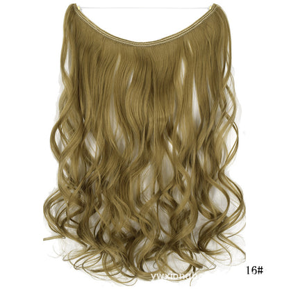 Seamless one-piece hair extension wig in golden blonde, wavy long hairpiece