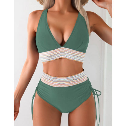 Women's High Waisted Bikini Sets Two Piece Tummy Control Swimsuit Color Block Bathing Suits