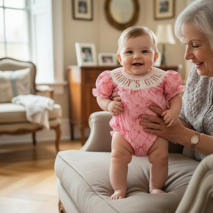 Baby Girl's Bowknot Graphic Print Romper, Daddy's Girl Letter Print Triangle Jumpsuit With Bubble Sleeves