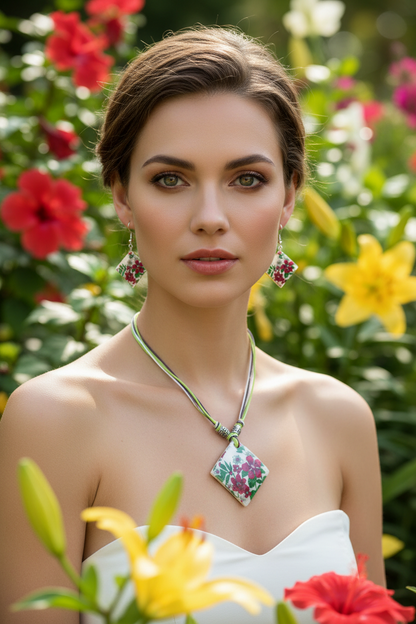 Butterfly shell pendant necklace with coordinating cord detail and matching earrings