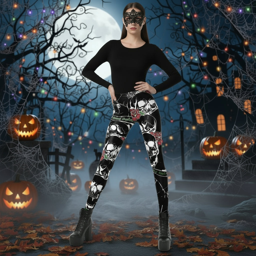 Halloween Costume Horror Ladies Skull Print Leggings