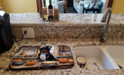 Rottweiler Fall Kitchen Pumpkins Dish Drying Mat