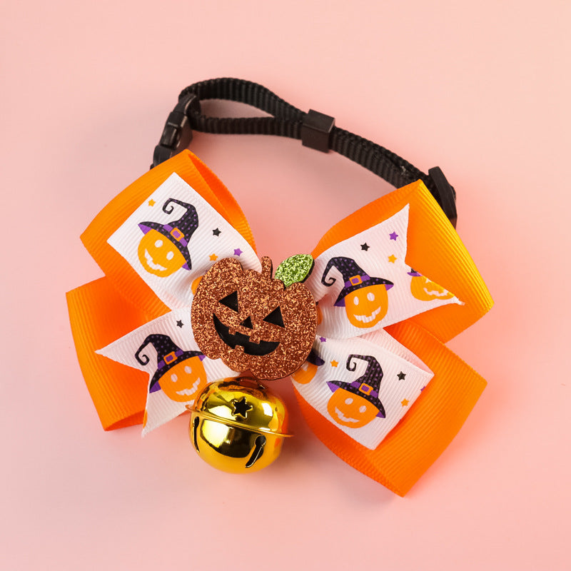 Pet Cat Dog Pumpkin Bow Tie Big Bell Decorations