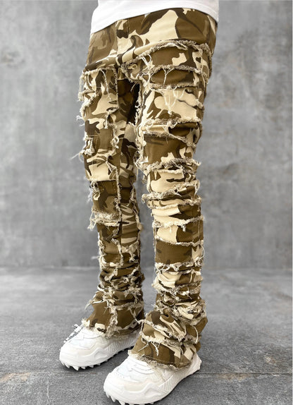 Trousers Individual Patched Pants Long Tight Fit Stacked Jeans For Men