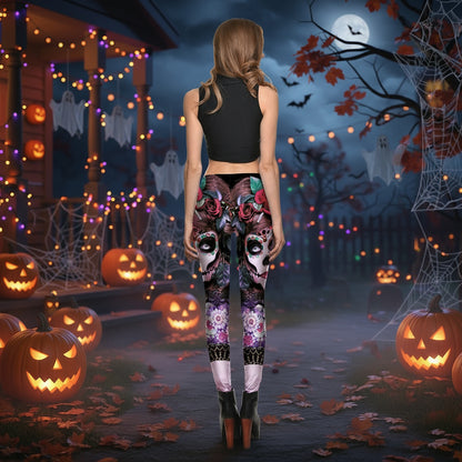 Halloween series ghost face women's printed cropped pants breathable sweat-absorbent sports leggings