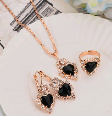 Water Drop Color Diamond Necklace, Earrings, Rings Set, Shiny High-end Bridal Jewelry