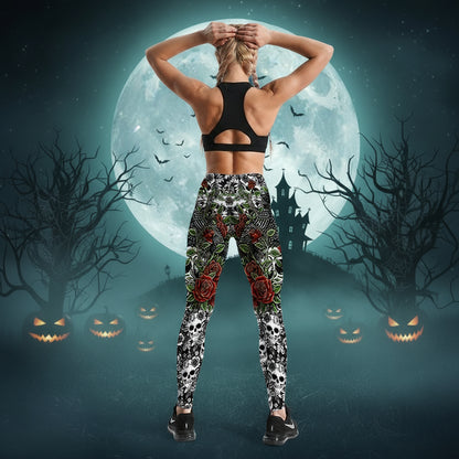 Roses Skulls Yoga Workout Leggings