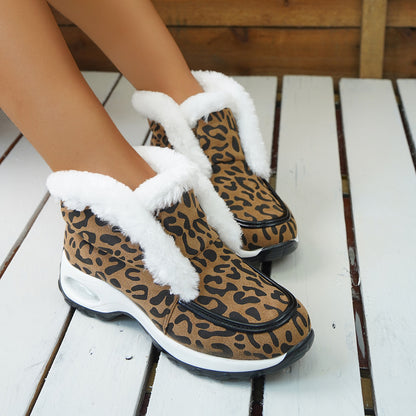 Winter Air-cushion Sole Snow Fashion Solid Leopard Print Platform Ankle Casual Keep Warm Shoes