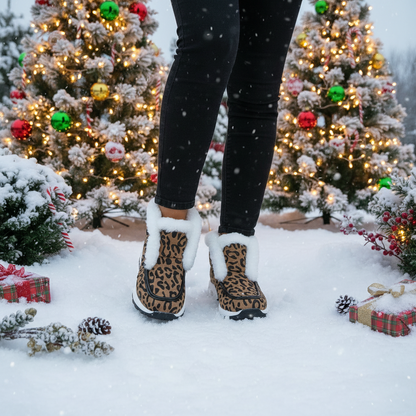 Winter Air-cushion Sole Snow Fashion Solid Leopard Print Platform Ankle Casual Keep Warm Shoes