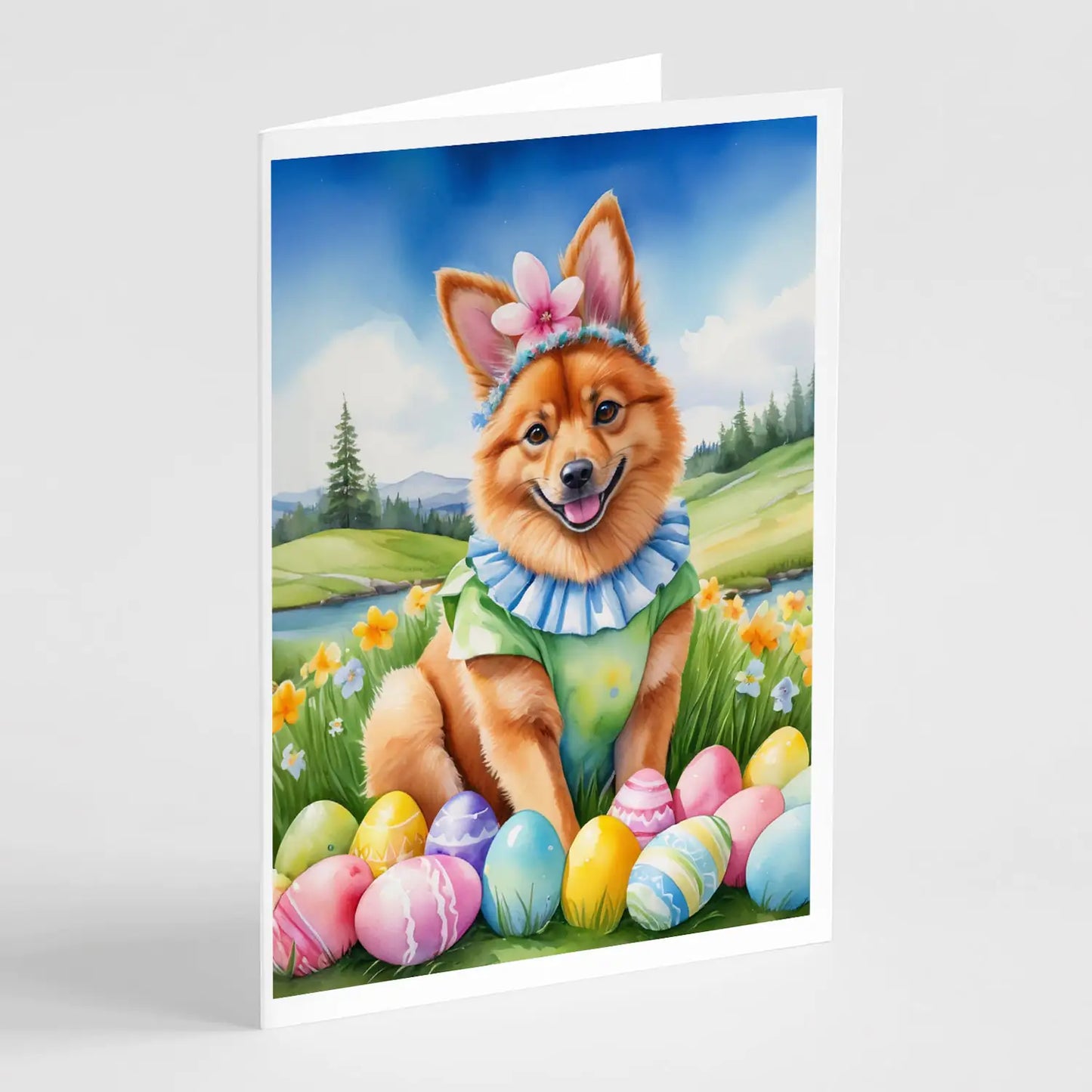 Finnish Spitz Easter Egg Hunt Greeting Cards Pack of 8