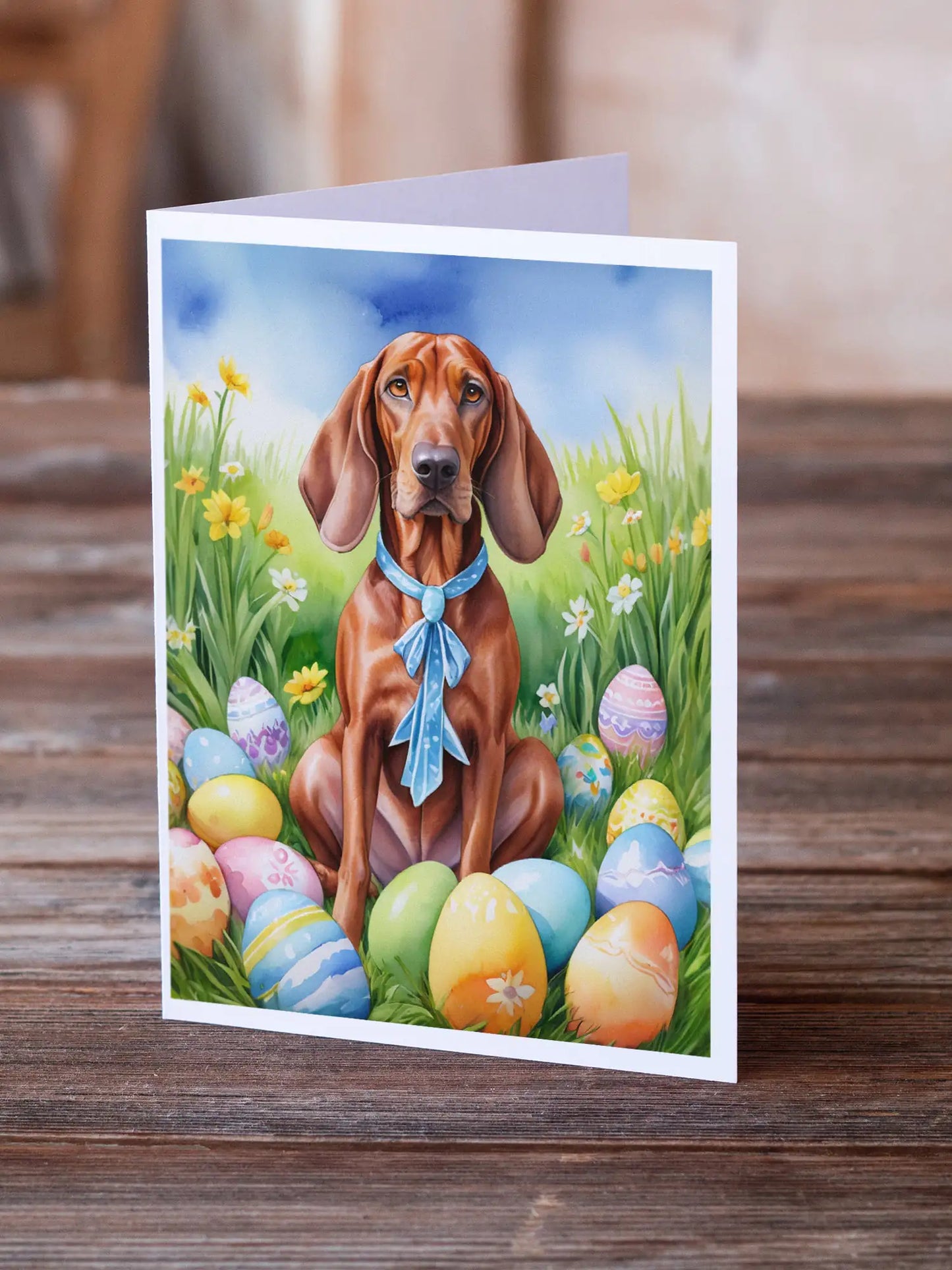 Redbone Coonhound Easter Egg Hunt Greeting Cards Pack of 8