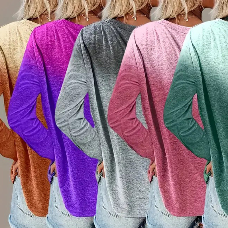 5 Pack Women's Casual Gradient Color Round Neck Long Sleeve Tops Set