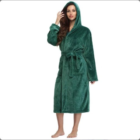 Plush Oversize Winter Soft Warm Long Flannel Bathrobe With Hooded Women Thick Night Fleece