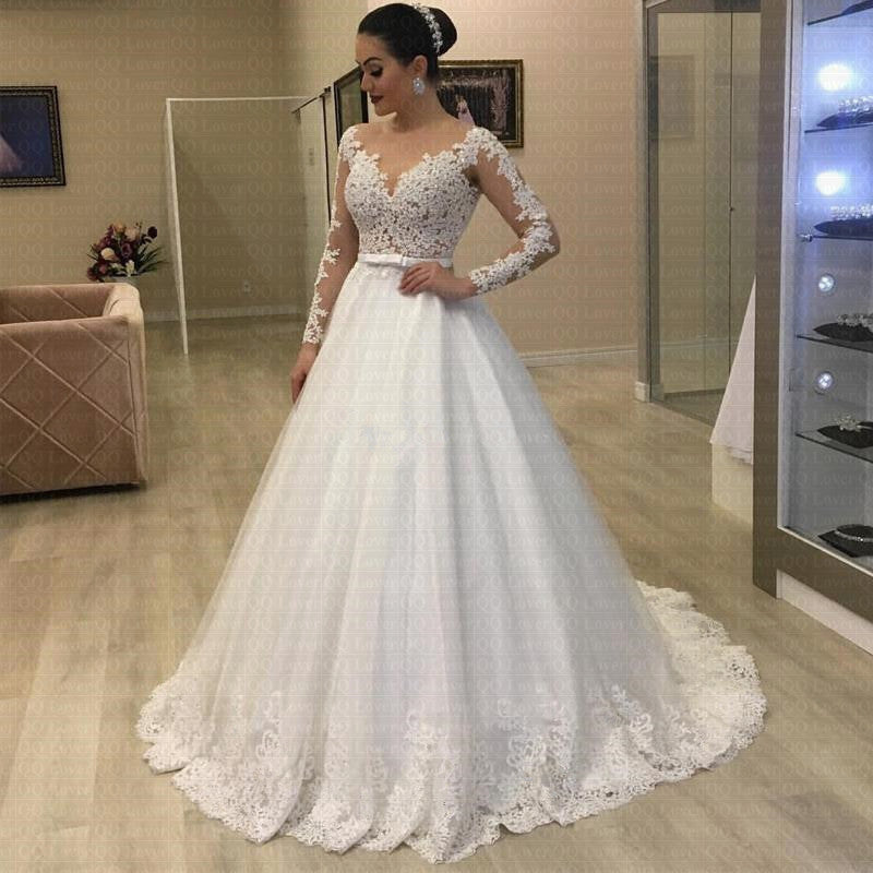 Applique Long Sleeve Wedding Dress, Bridal Gown
