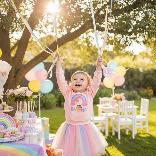 Baby Girls Skirt Set Letters Embroidery Long Sleeve Sweatshirt Tops & Rainbow Tutu Skirt Outfits