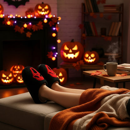 Halloween Skull Cartoon Print  Warm Winter, For Men Women Home Shoes Indoor Cotton Slippers