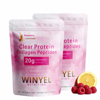 WINYEL clear protein collagen peptides pouches, raspberry lemonade, zero sugar, 250 g