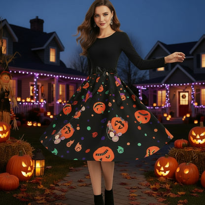 Halloween New Round Neck Elegant Party Print Dress