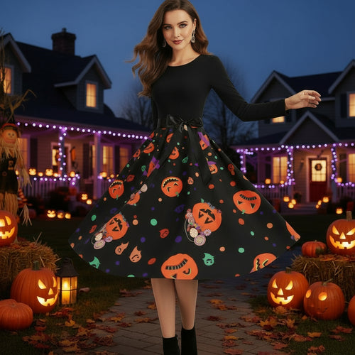 Halloween New Round Neck Elegant Party Print Dress