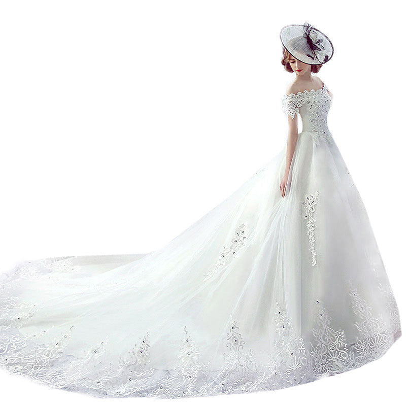 Wedding Dress Bride One-shoulder Trailing French Veil Hepburn