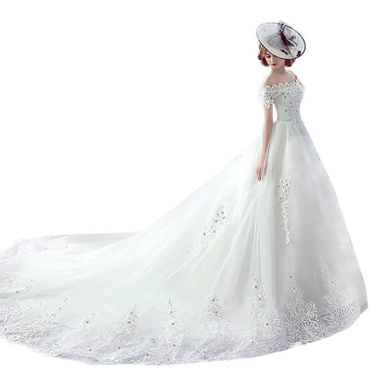 Wedding Dress Bride One-shoulder Trailing French Veil Hepburn