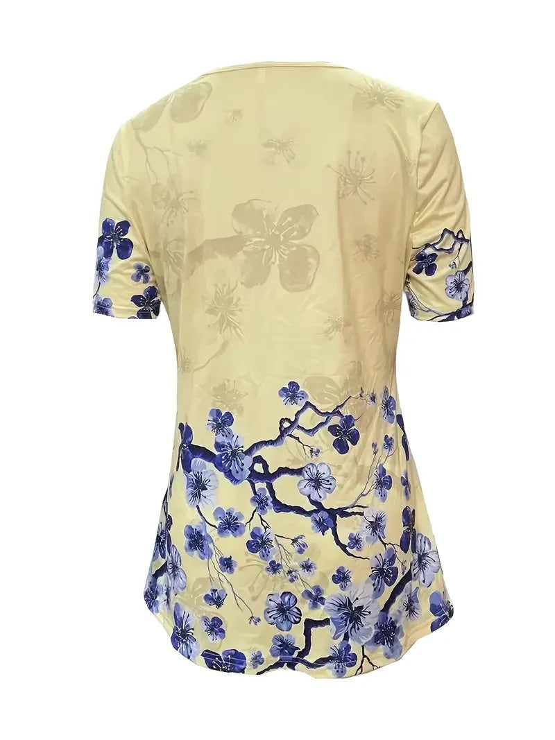 Summer New Short-sleeved Printed Two-piece T-shirt V-neck Fashion Spike Top