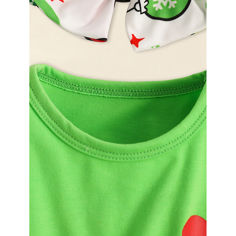 Toddler Baby Girls Christmas Clothes Ruffle Long Sleeve Heart Print Tops Dress Ball Print Flared Pants With Headband Outfits Set