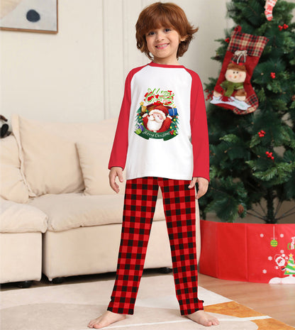 Christmas Parent-Child Set Long Sleeve T-Shirt Plaid Pants Family Matching Pajamas