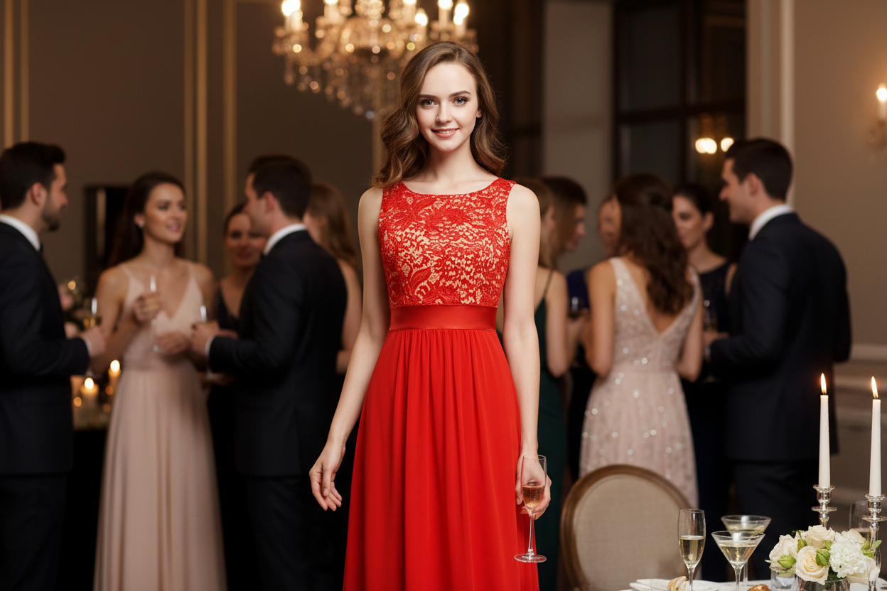 Lace spliced chiffon dress